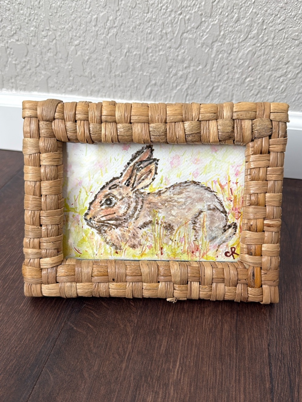 Original Hand-Painted Bunny Rabbit Mixed-Media Art/Wildlife/Garden/Nature
